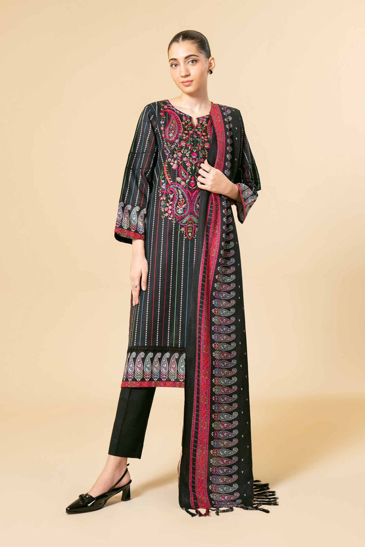 3 Piece Printed Embroidered Unstitched Any Day Suit Black