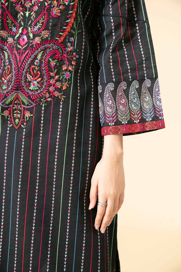 3 Piece Printed Embroidered Unstitched Any Day Suit Black