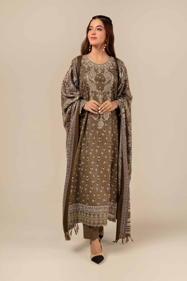 3 Piece Printed Embroidered Unstitched Any Day Suit Brown