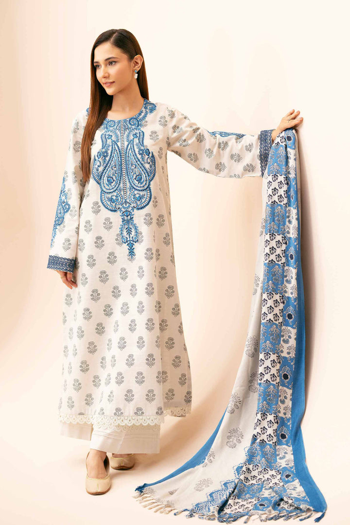 3 Piece Printed Embroidered Unstitched Any Day Suit Off White