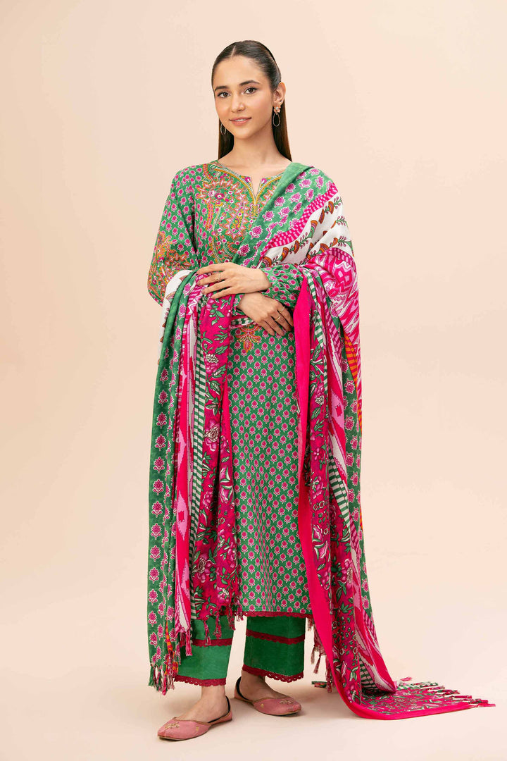 3 Piece Printed Embroidered Unstitched Any Day Suit Green