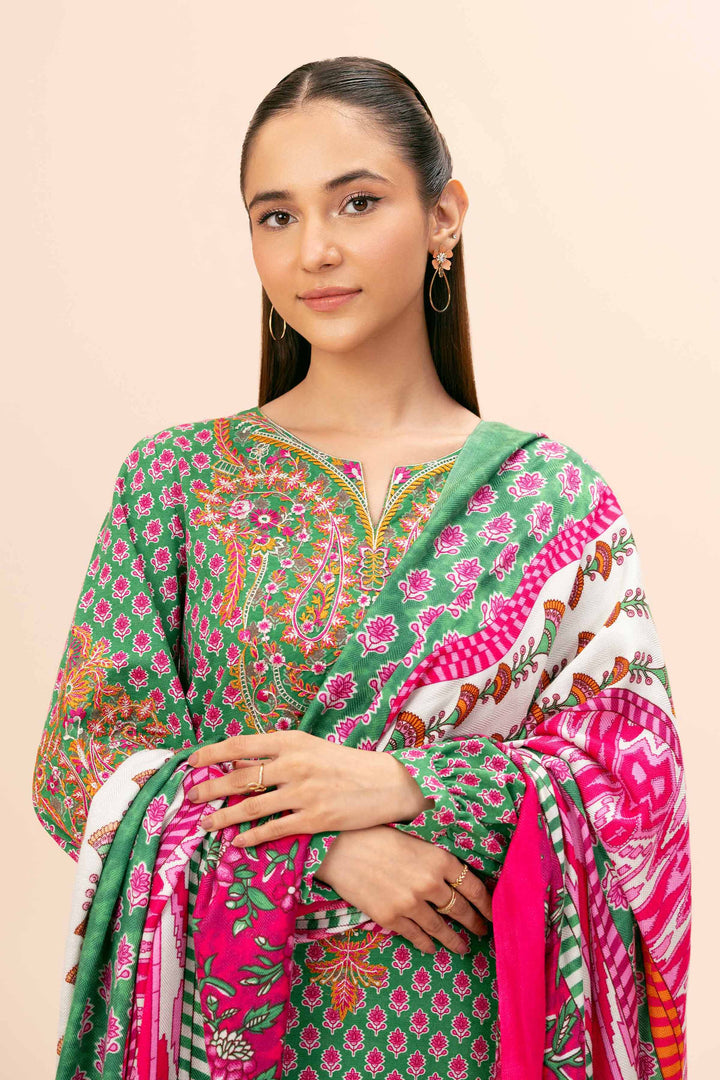 3 Piece Printed Embroidered Unstitched Any Day Suit Green