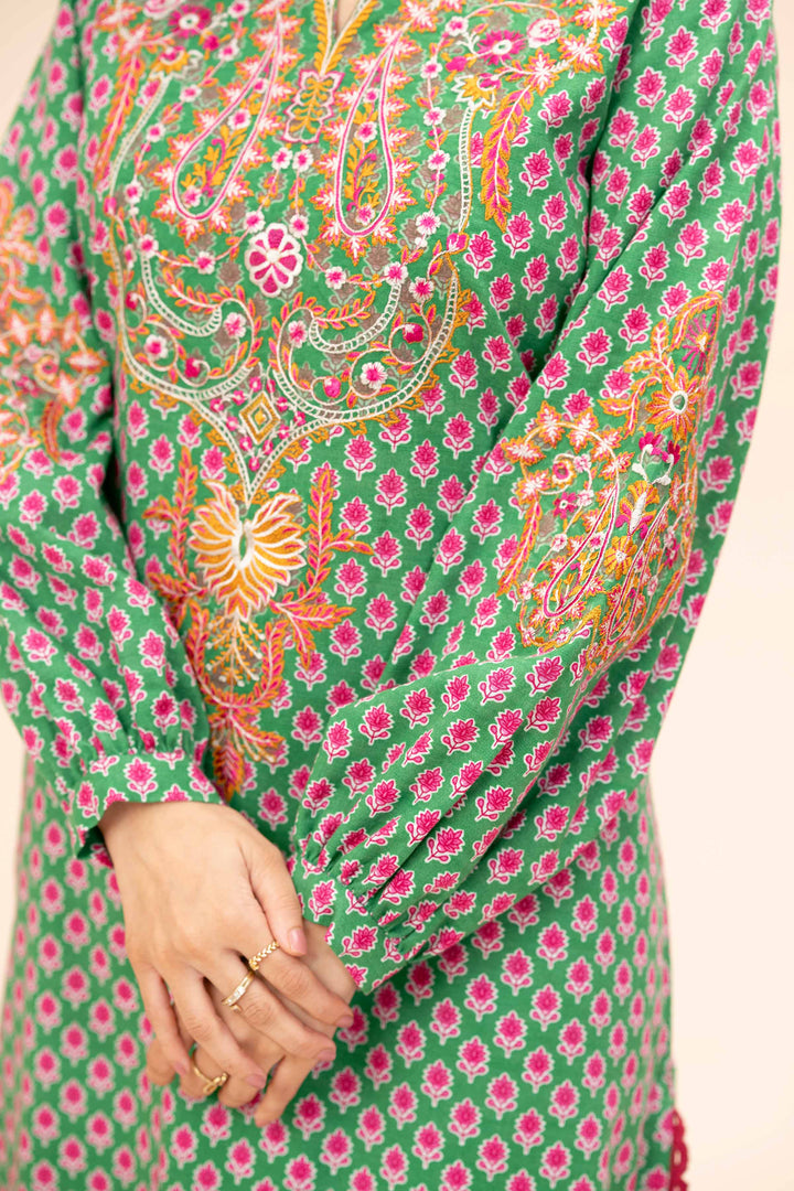 3 Piece Printed Embroidered Unstitched Any Day Suit Green