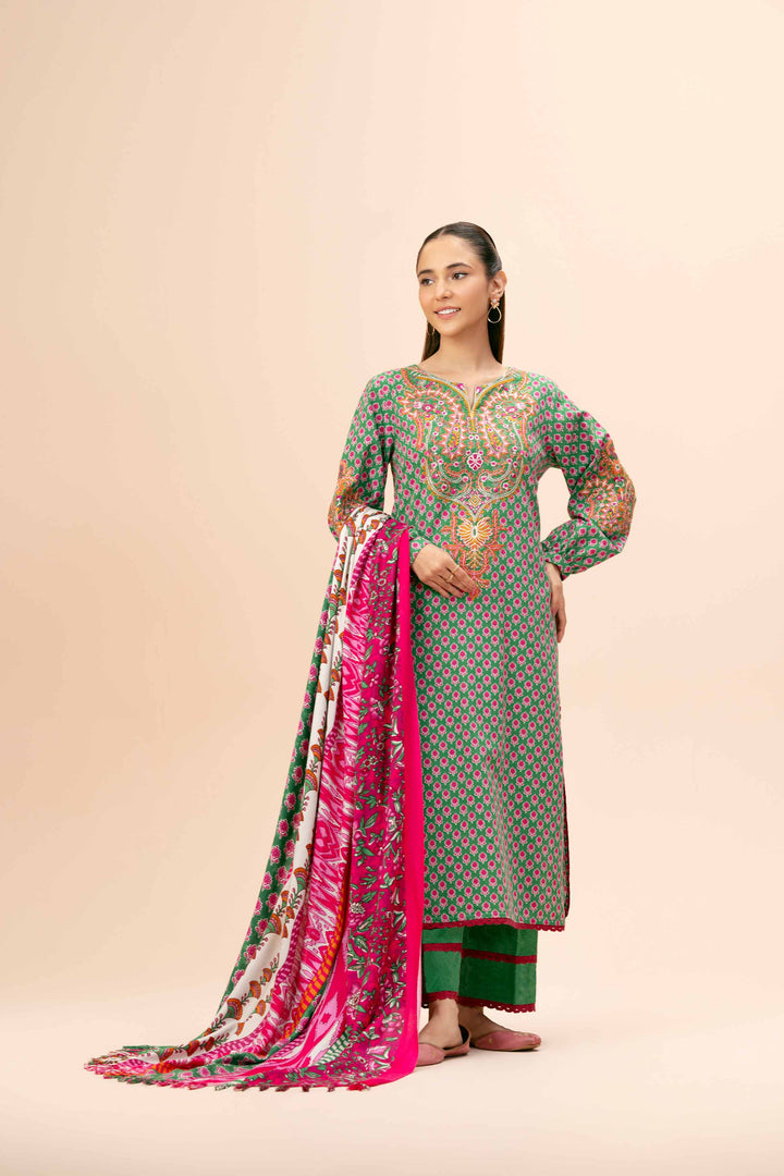 3 Piece Printed Embroidered Unstitched Any Day Suit Green