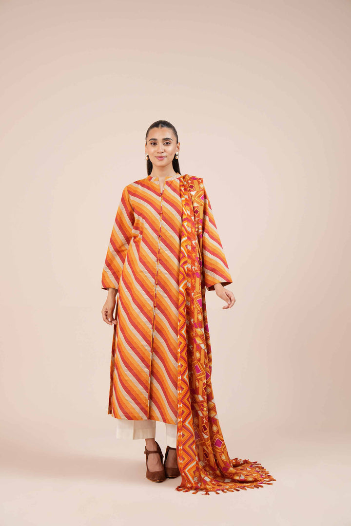 3 Piece Printed Unstitched Any Day Suit Yellow Orange