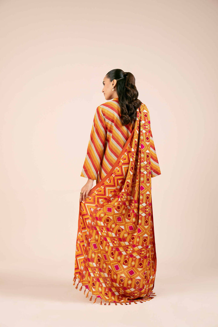 3 Piece Printed Unstitched Any Day Suit Yellow Orange