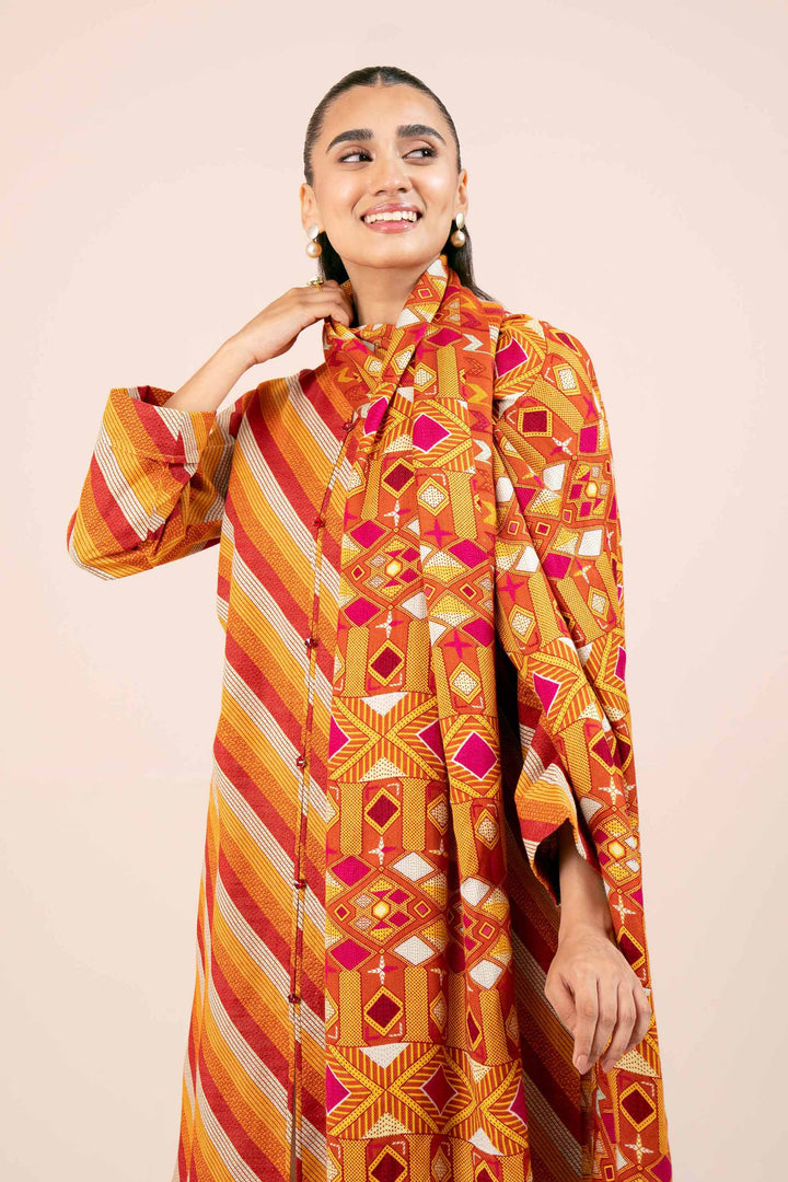 3 Piece Printed Unstitched Any Day Suit Yellow Orange