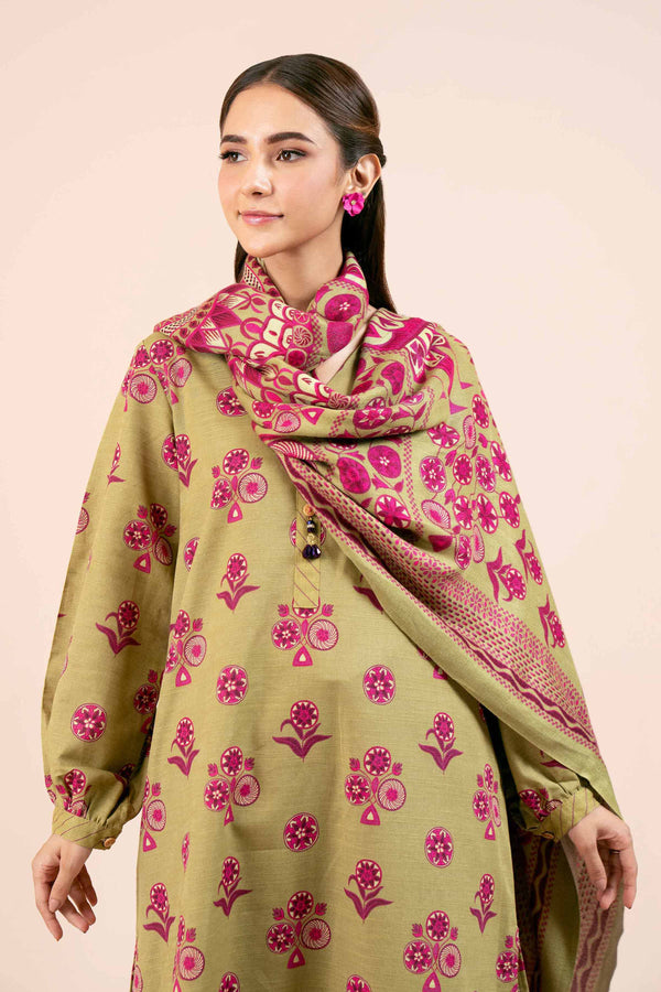 3 Piece Printed Unstitched Any Day Suit Green & Pink