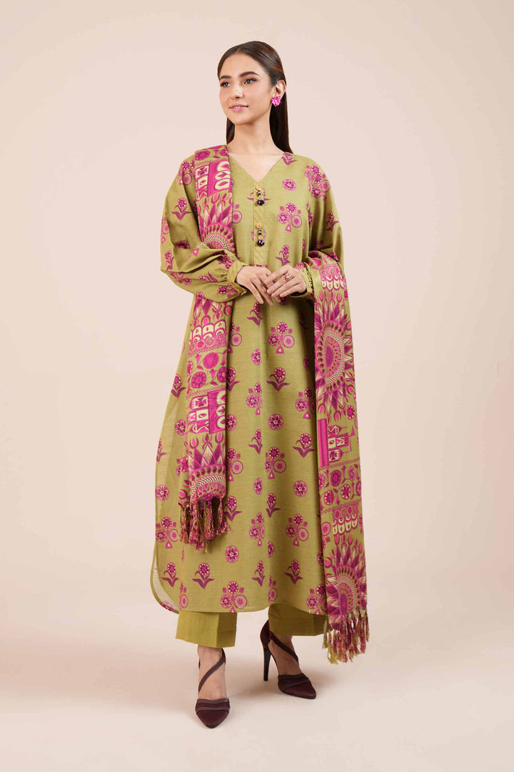 3 Piece Printed Unstitched Any Day Suit Green & Pink