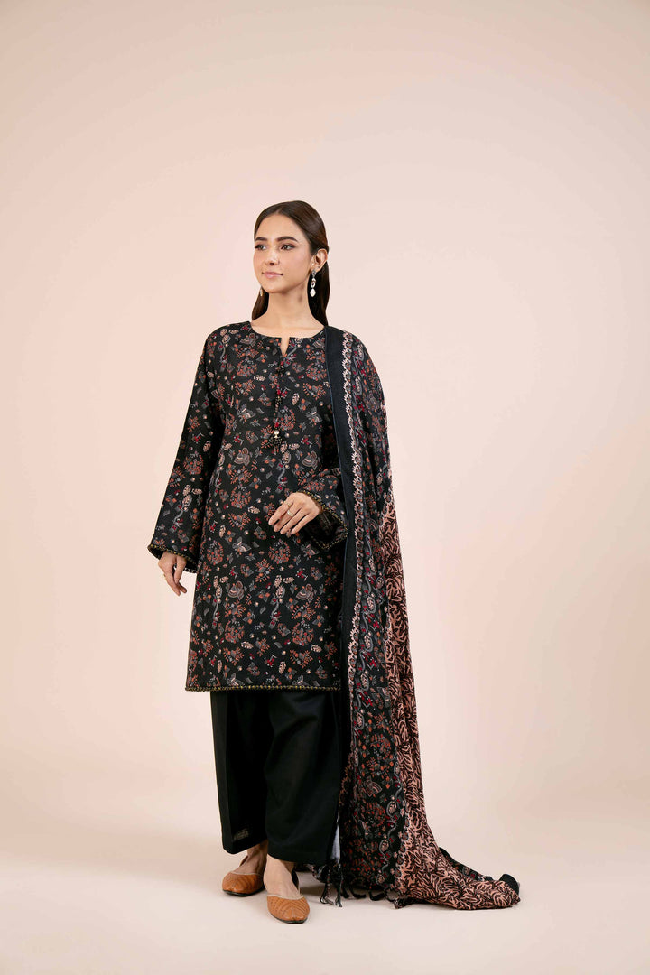 3 Piece Printed Unstitched Any Day Suit Black