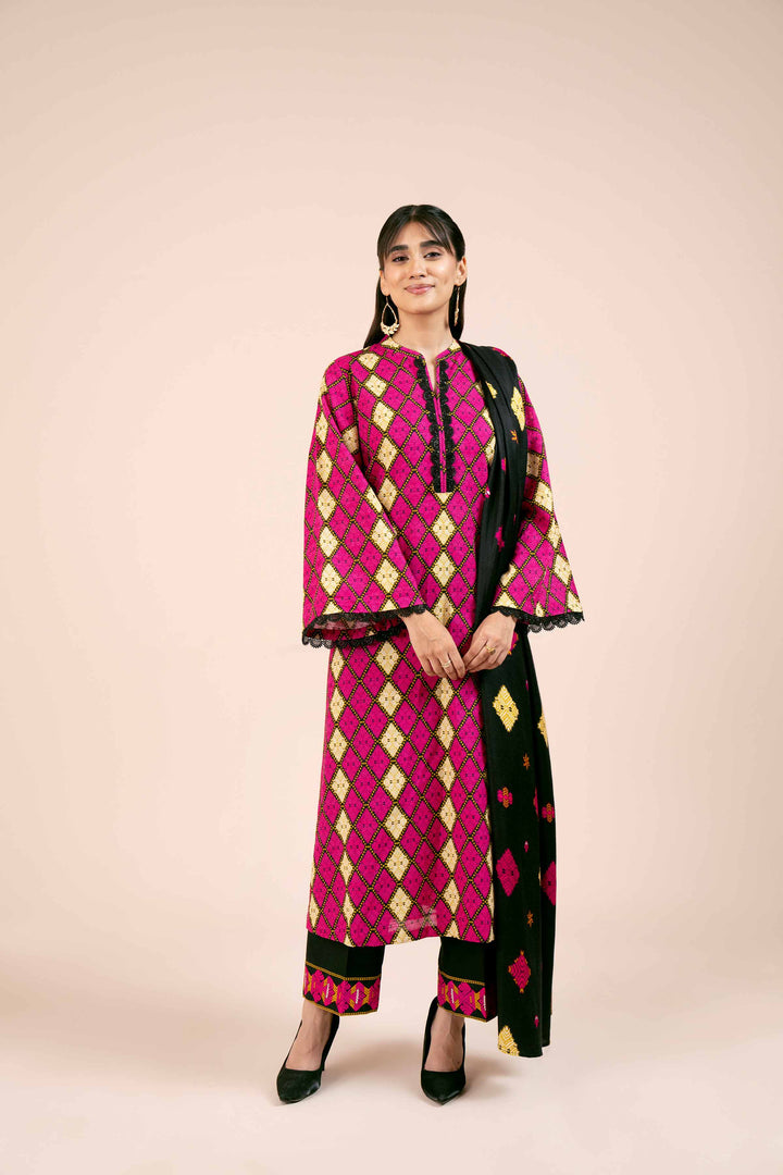 3 Piece Printed Unstitched Any Day Suit Pink & Black