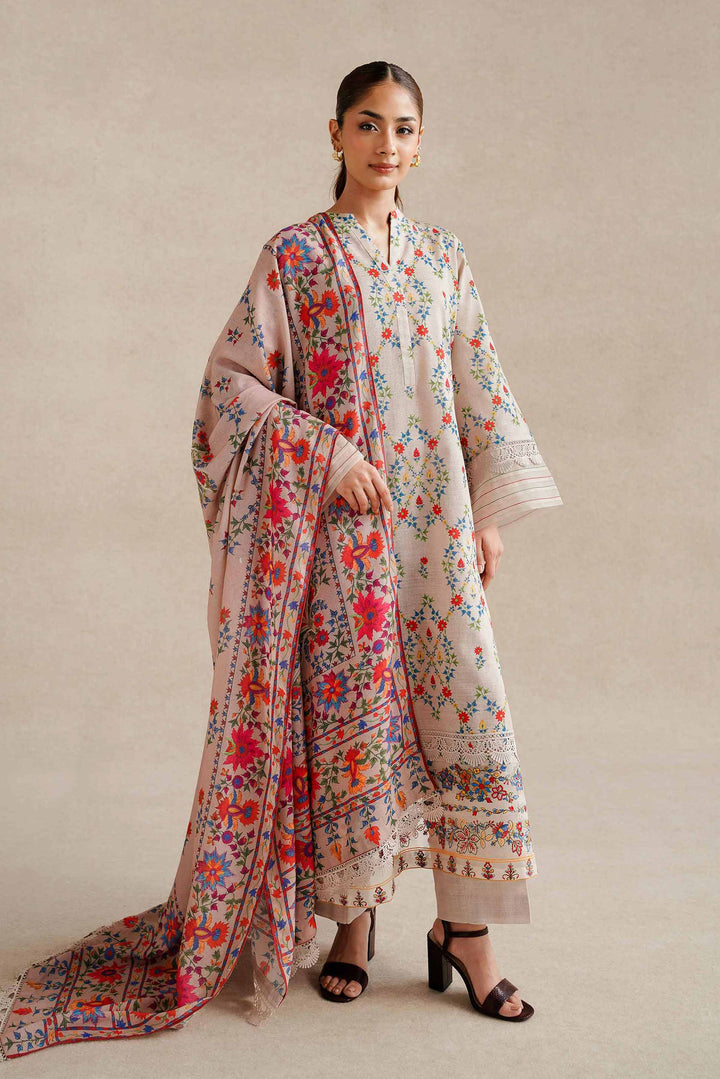 3 Piece  Printed Embroidered Unstitched Suit Winter 2024