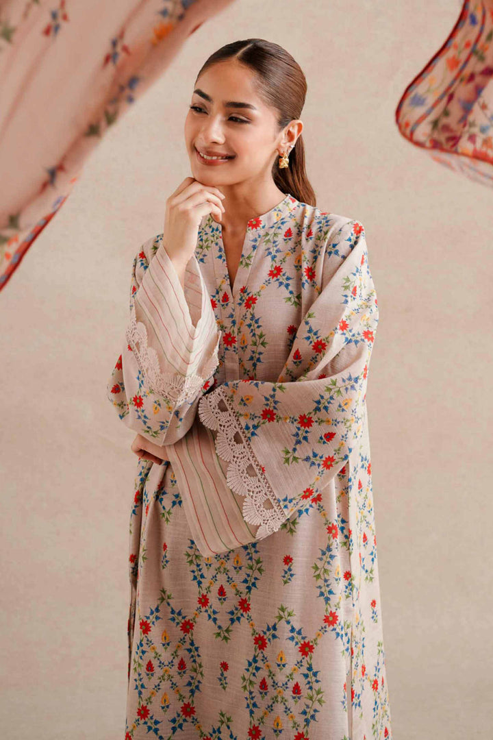 3 Piece  Printed Embroidered Unstitched Suit Winter 2024