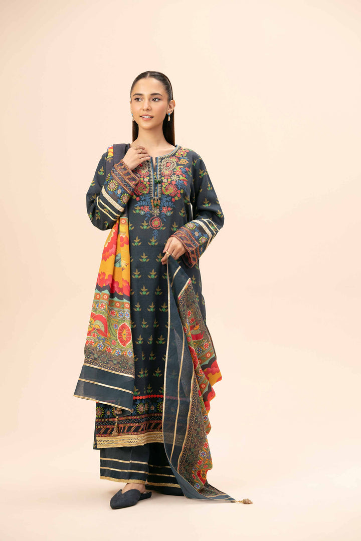 3 Piece  Printed Embroidered Unstitched Suit Winter 2024