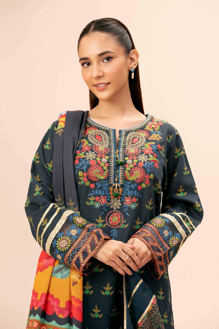 3 Piece  Printed Embroidered Unstitched Suit Winter 2024