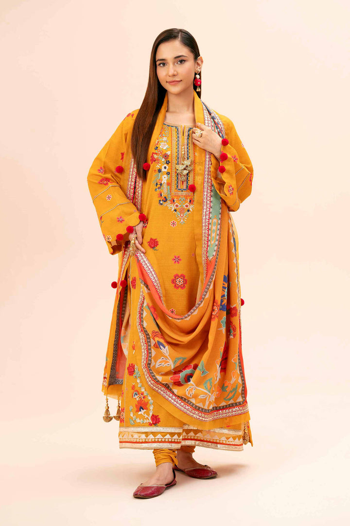 3 Piece  Printed Embroidered Unstitched Suit Winter 2024