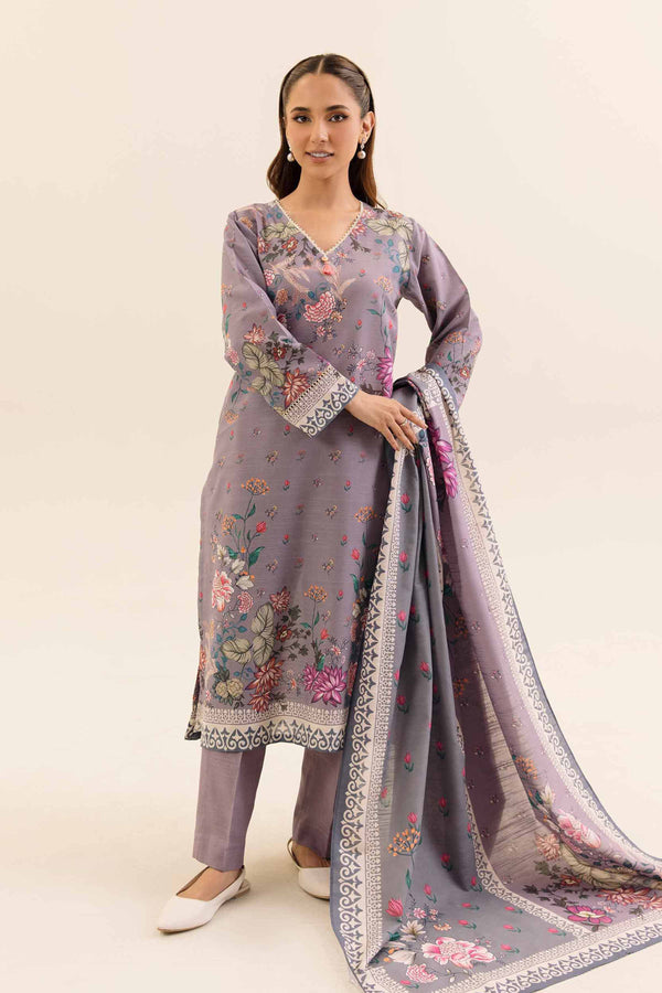 3 Piece Digital Printed Unstitched Any Day Suit Mauve