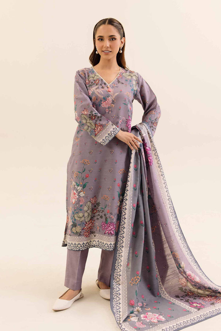 3 Piece Digital Printed Unstitched Any Day Suit Mauve