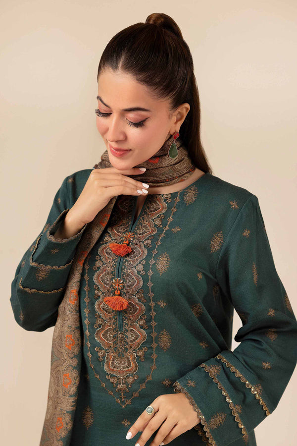 2 Piece  Printed Embroidered Winter Collection Suit  