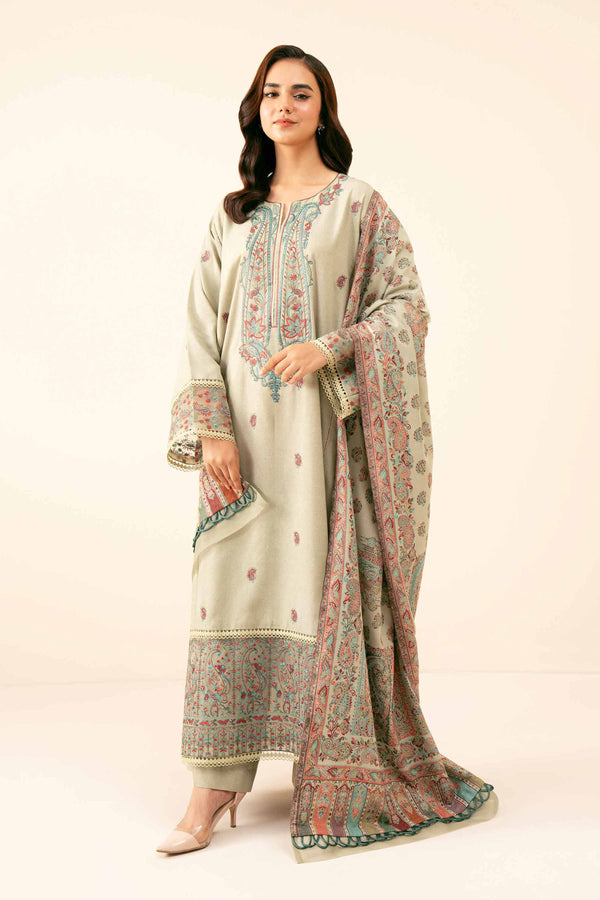 3 Piece  Embroidered Winter Collection Suit  