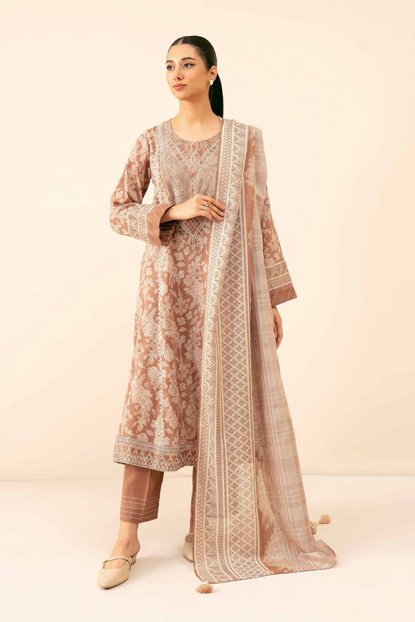 3 Piece - Printed Embroidered Suit - 42404525