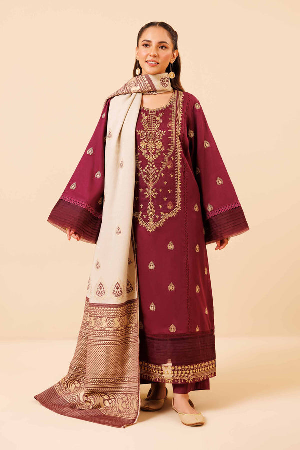 3 Piece  Embroidered Winter Collection Suit  