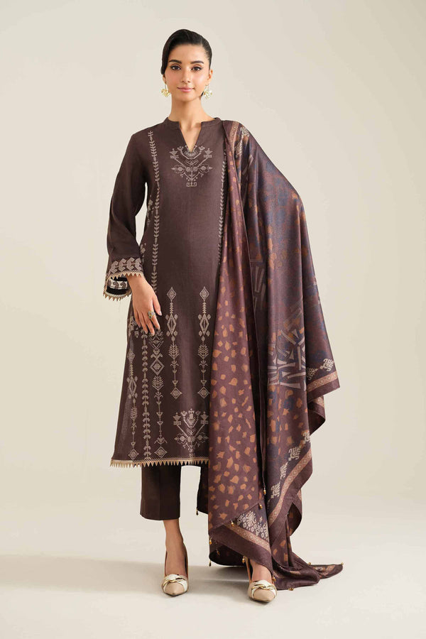 3 Piece  Embroidered Winter Collection Suit  