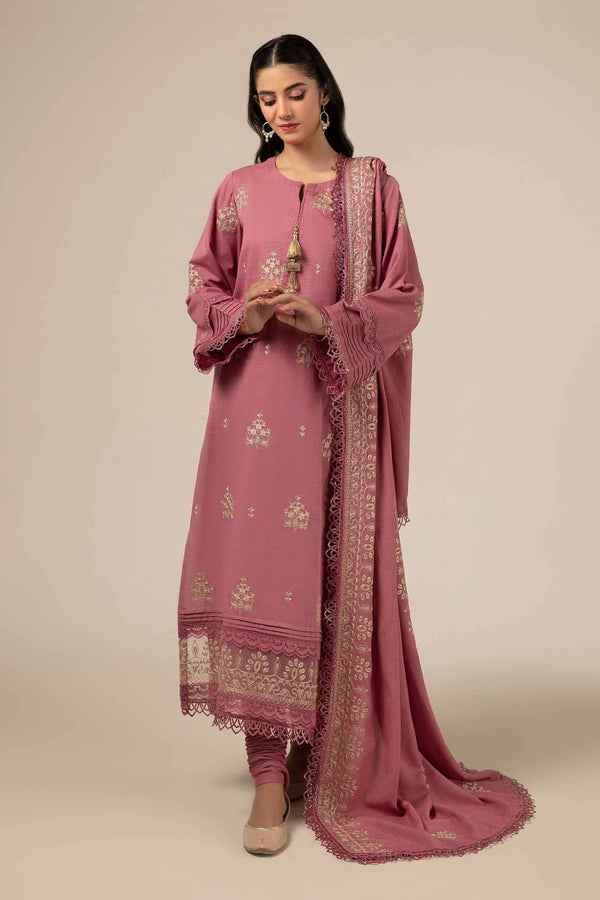 3 Piece  Dyed Embroidered Winter Collection Suit  