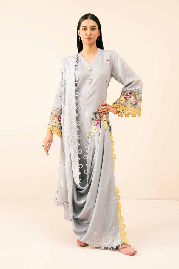 3 Piece  Dyed Embroidered Winter Collection Suit  