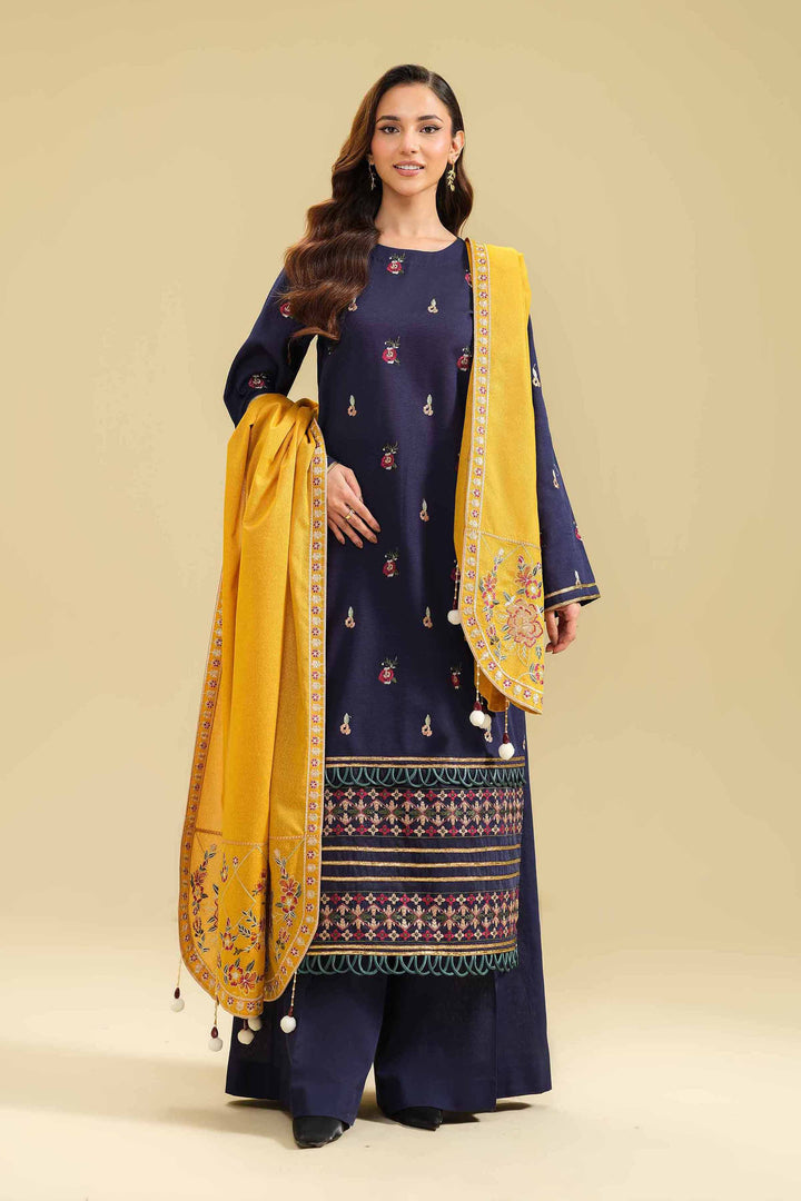 3 Piece  Dyed Embroidered Winter Collection Suit  