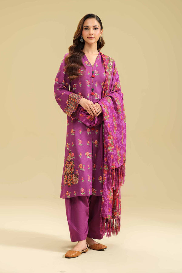 3 Piece  Printed Embroidered Winter Collection Suit  