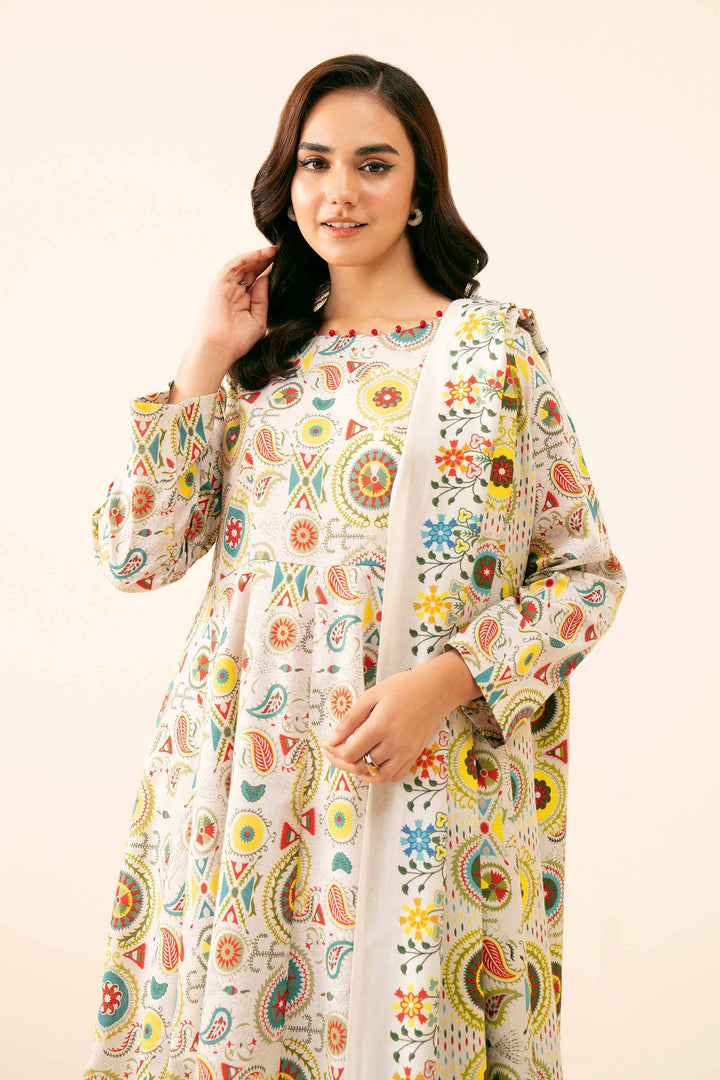 3 Piece  Printed Embroidered Winter Collection Suit  