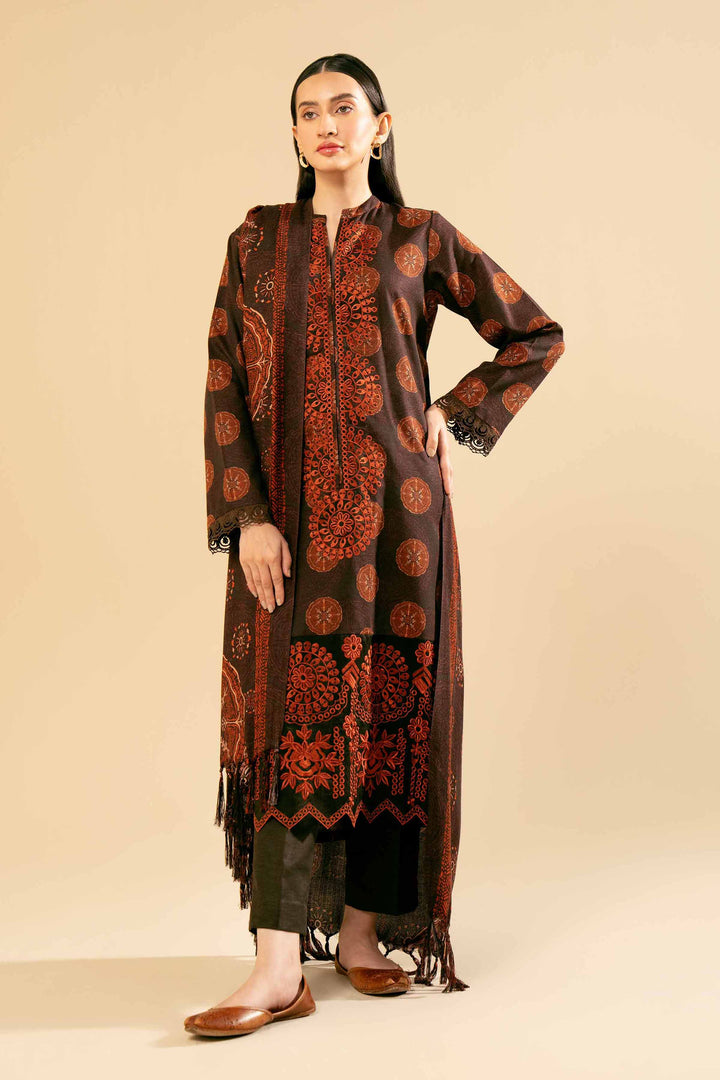 3 Piece  Printed Embroidered Winter Collection Suit  