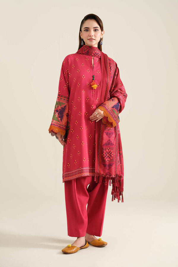 3 Piece  Printed Embroidered Winter Collection Suit  