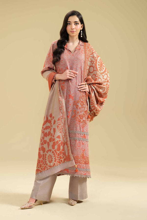 3 Piece  Printed Embroidered Winter Collection Suit  