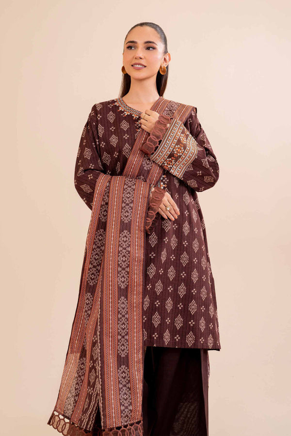 3 Piece - Printed Embroidered Suit - 42404692