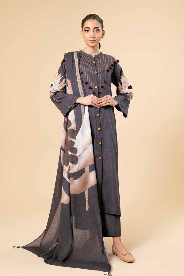 3 Piece  Embroidered Winter Collection Suit  