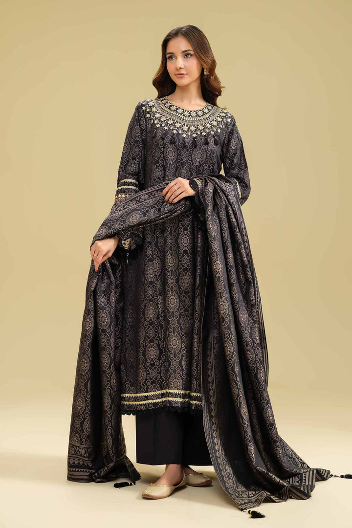 3 Piece  Jacquard Embroidered Winter Collection Suit  