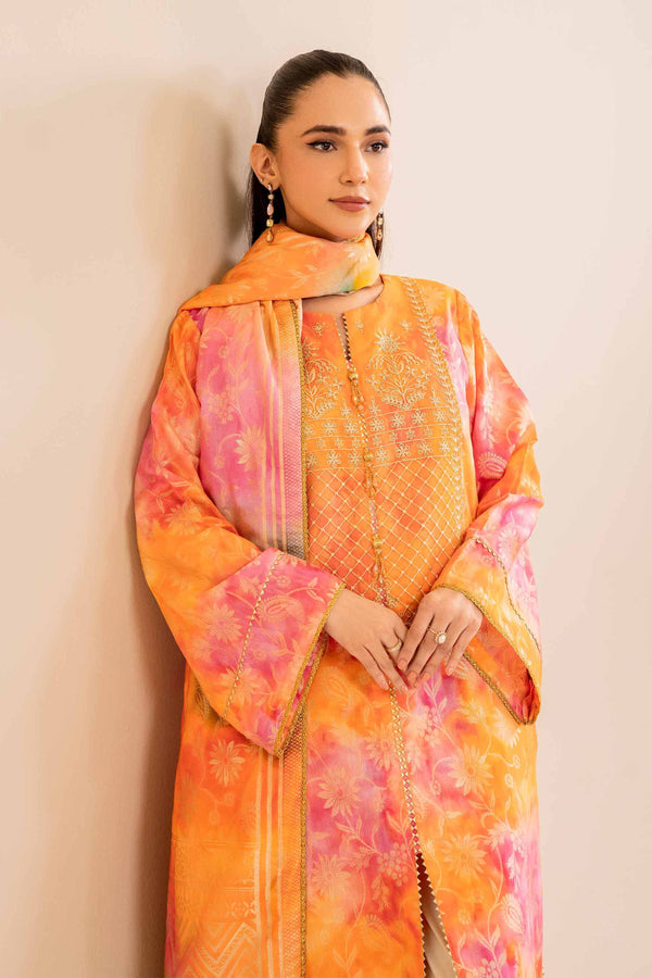 3 Piece  Digital Printed Jacquard Embroidered Winter Collection Suit  