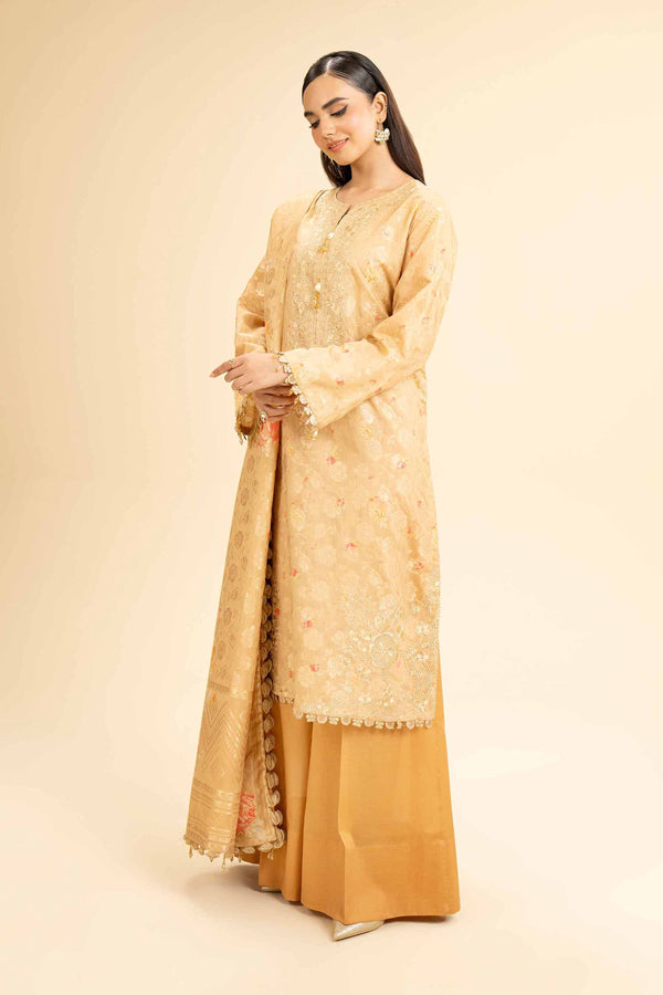 3 Piece  Digital Printed Jacquard Embroidered Winter Collection Suit  