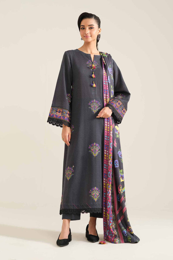 3 Piece  Embroidered Winter Collection Suit  