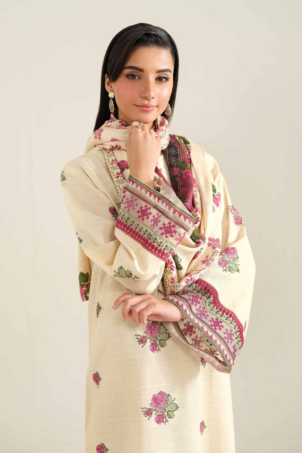 3 Piece  Embroidered Winter Collection Suit  