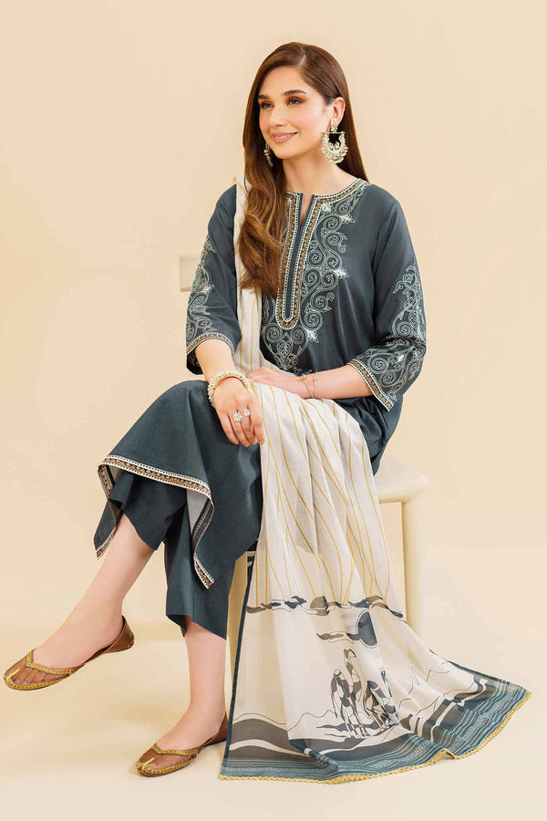 3 Piece - Printed Embroidered Suit - 42405008