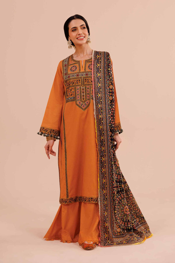 3 Piece - Printed Embroidered Suit - 42405009