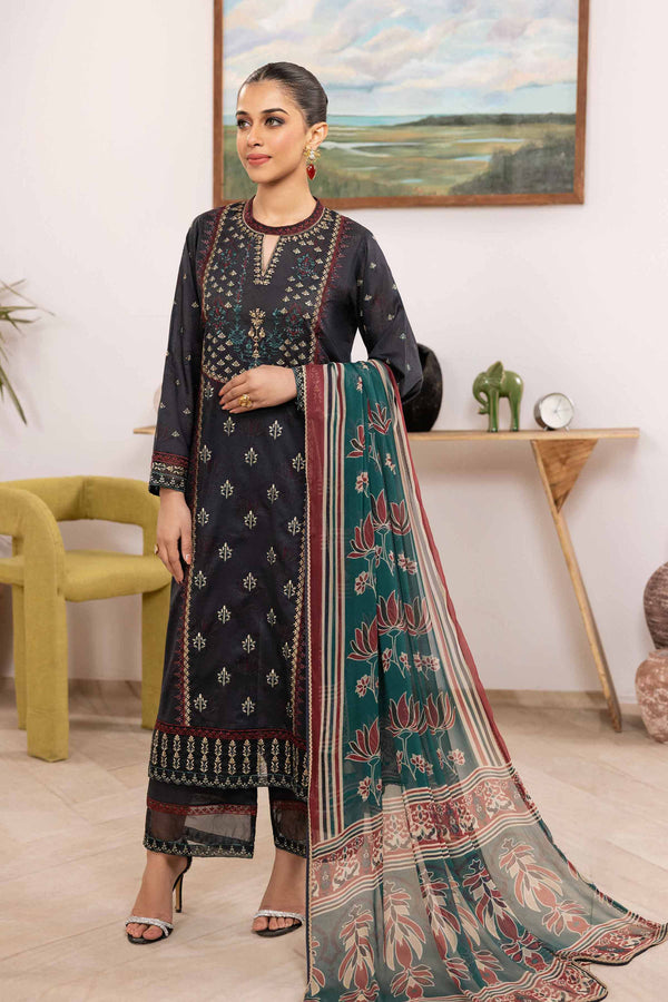 3 Piece - Printed Embroidered Suit - 42405014