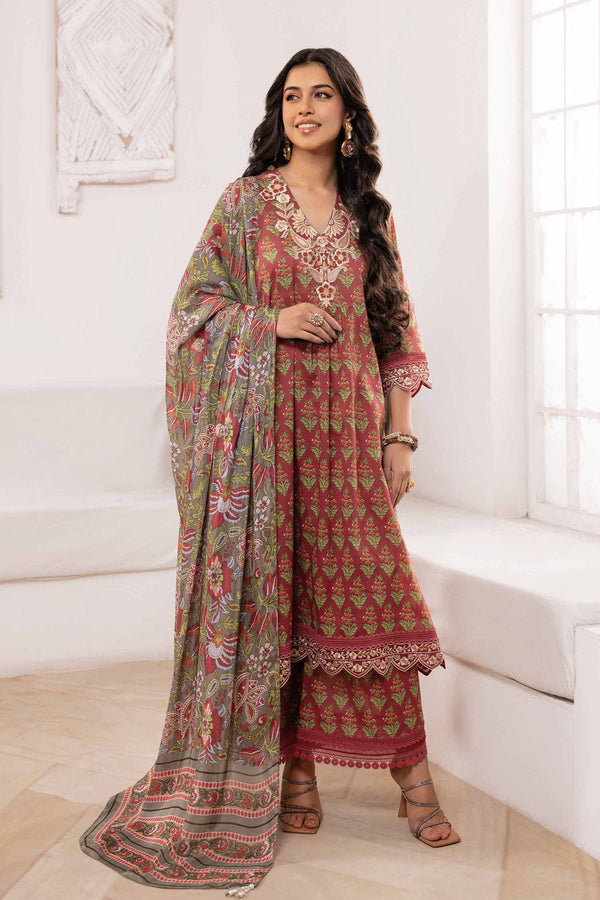 3 Piece - Printed Embroidered Suit - 42405028