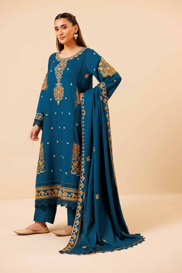 3 Piece  Embroidered Unstitched Suit Winter 2024