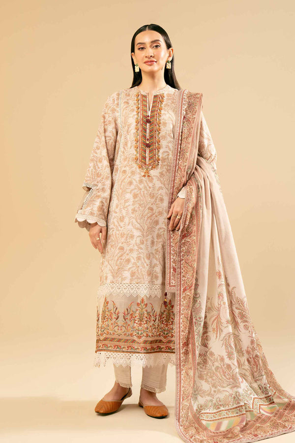 3 Piece  Printed Embroidered Winter Collection Suit  