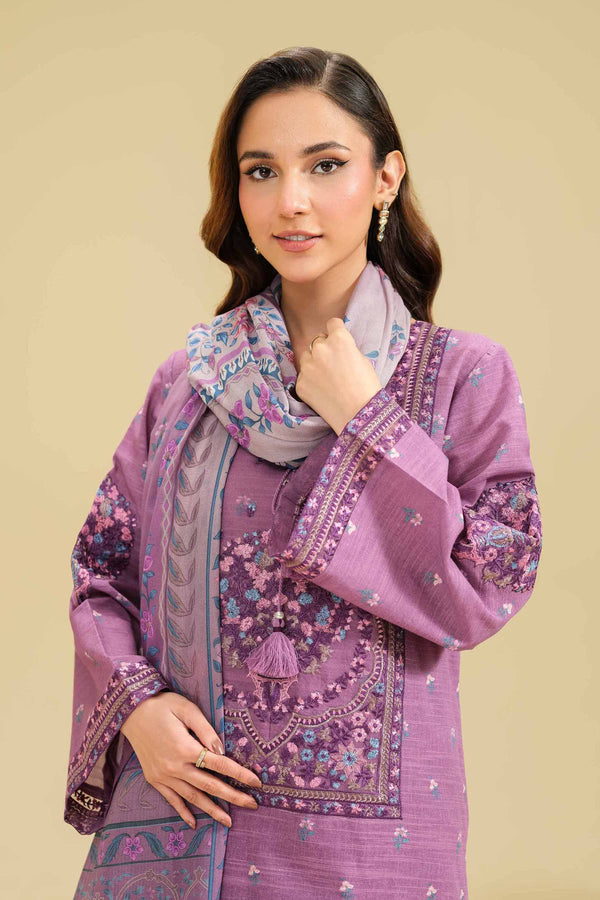 3 Piece  Printed Embroidered Winter Collection Suit  