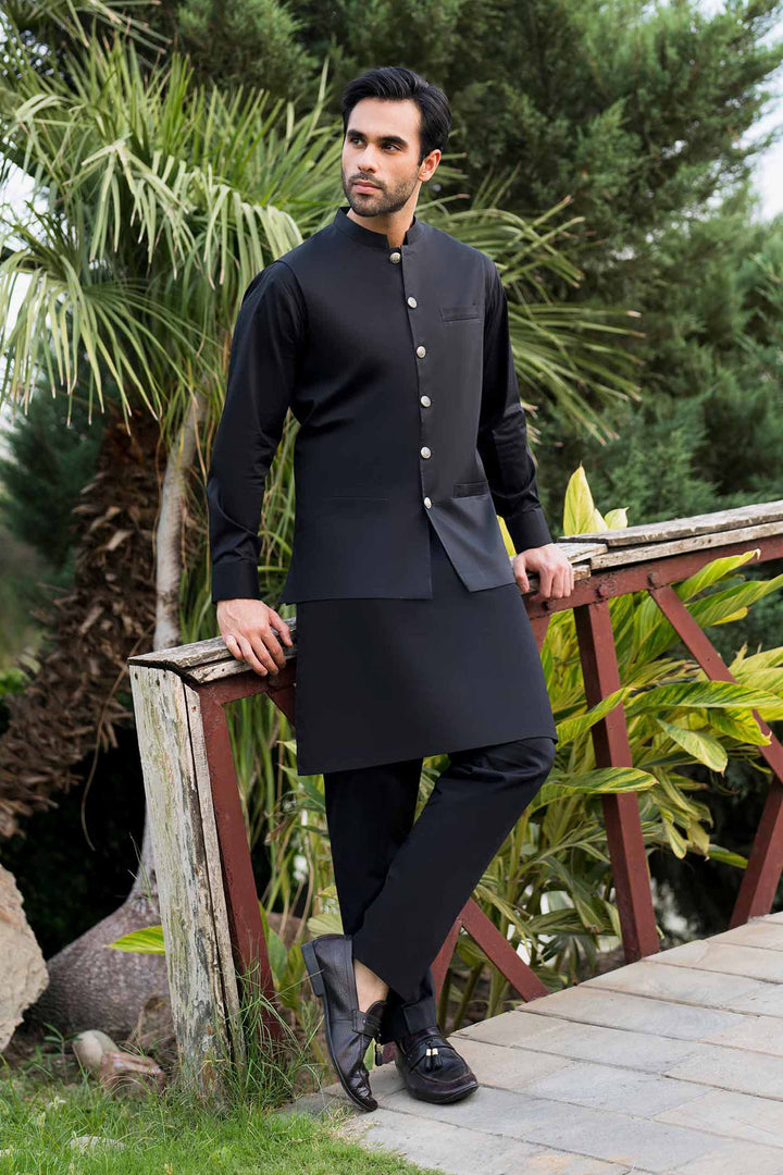 2 Piece Men Cotton Suit Black